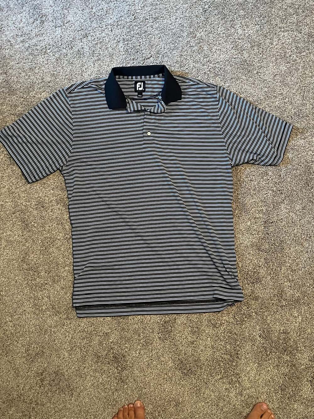 Footjoy Blue & White Striped Polo Shirt size L